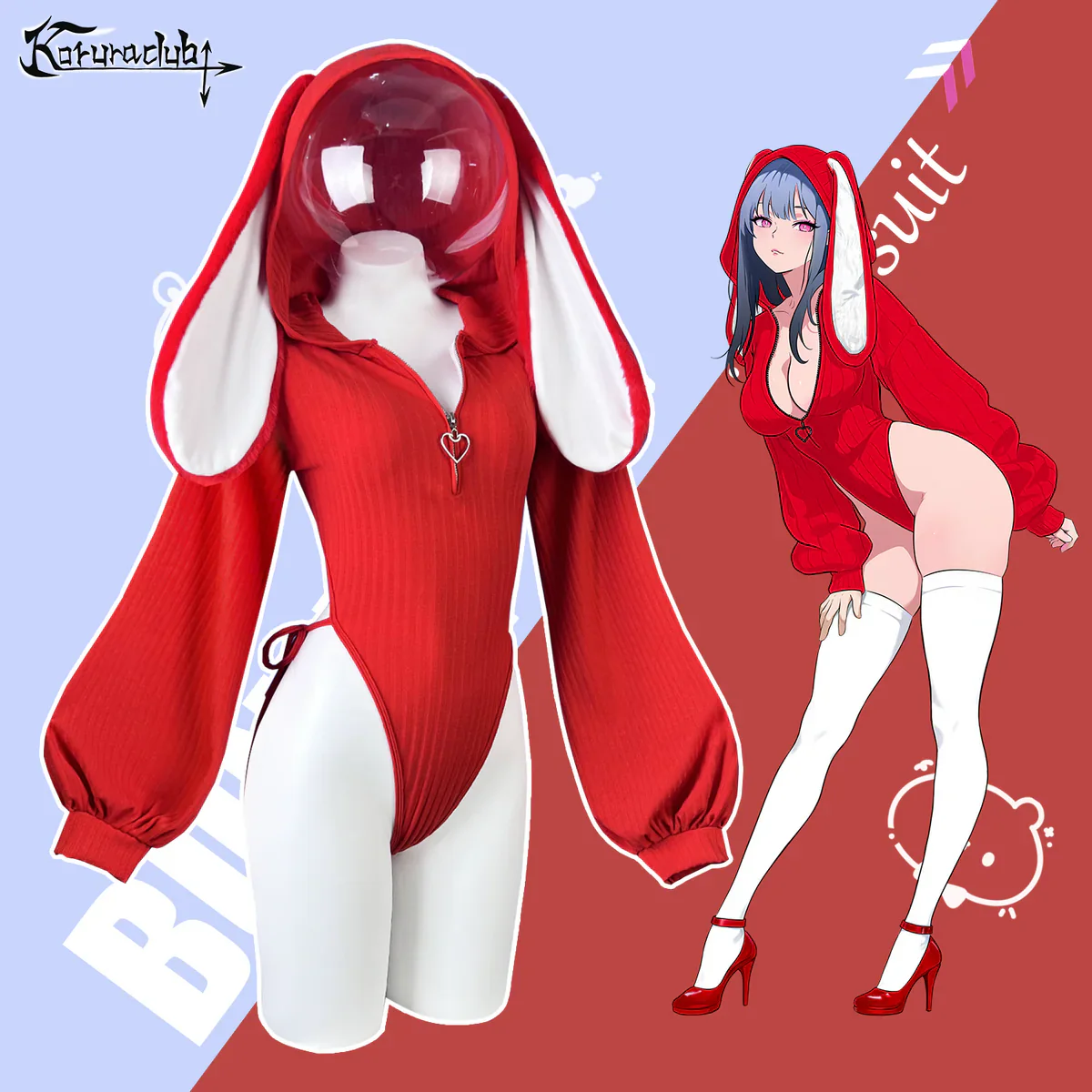 Chic Grey Bunny Ear Hoodie Bodysuit KO64 - Image 33
