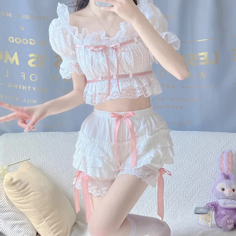 Mesh short-sleeved shorts home two-piece set   HA0379 - Image 3