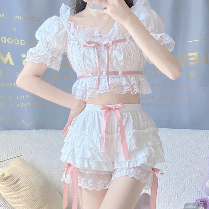Mesh short-sleeved shorts home two-piece set   HA0379 - Image 4
